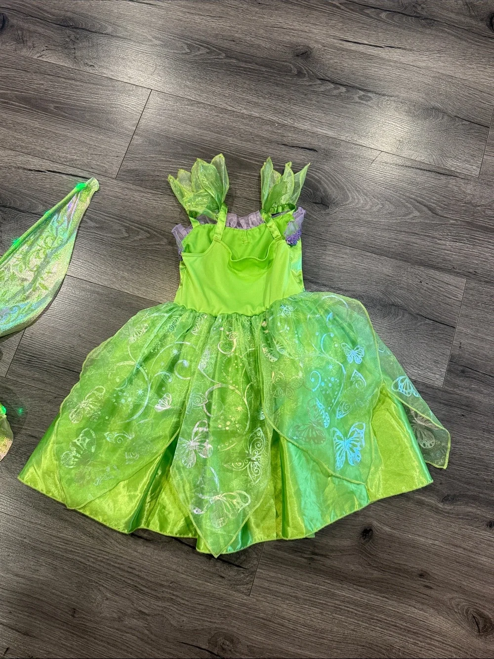 Disney Tinkerbell Green Fairy Tulle Dress Costume with Light Up Wings Halloween